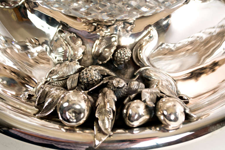 A mid-century Italian silver and cut-glass caviar centerpiece