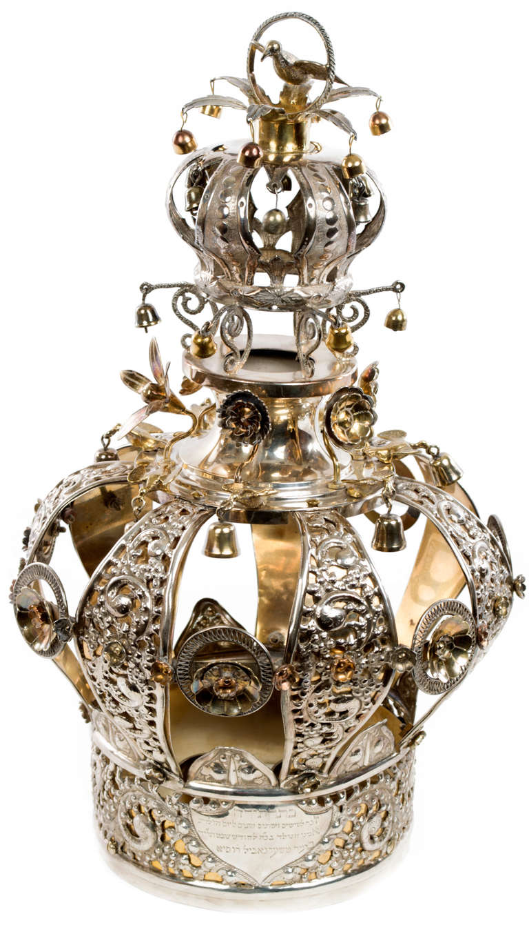 Large Parcel-Gilt Sterling Silver Torah Crown