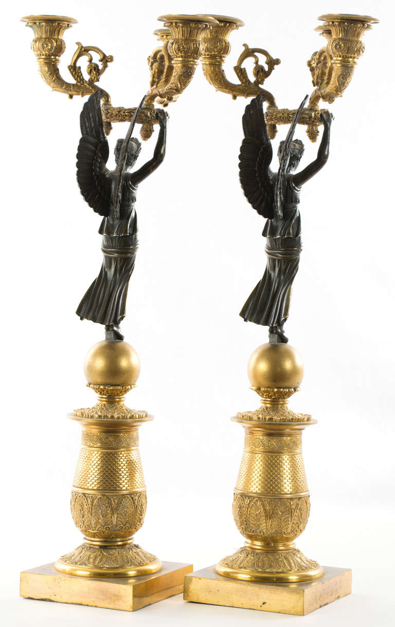 Set of French Bronze and Ormolu Empire Style Candelabras In Good Condition In Salt Lake City, UT