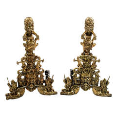 Pair of Monumental Brass Figural Andirons