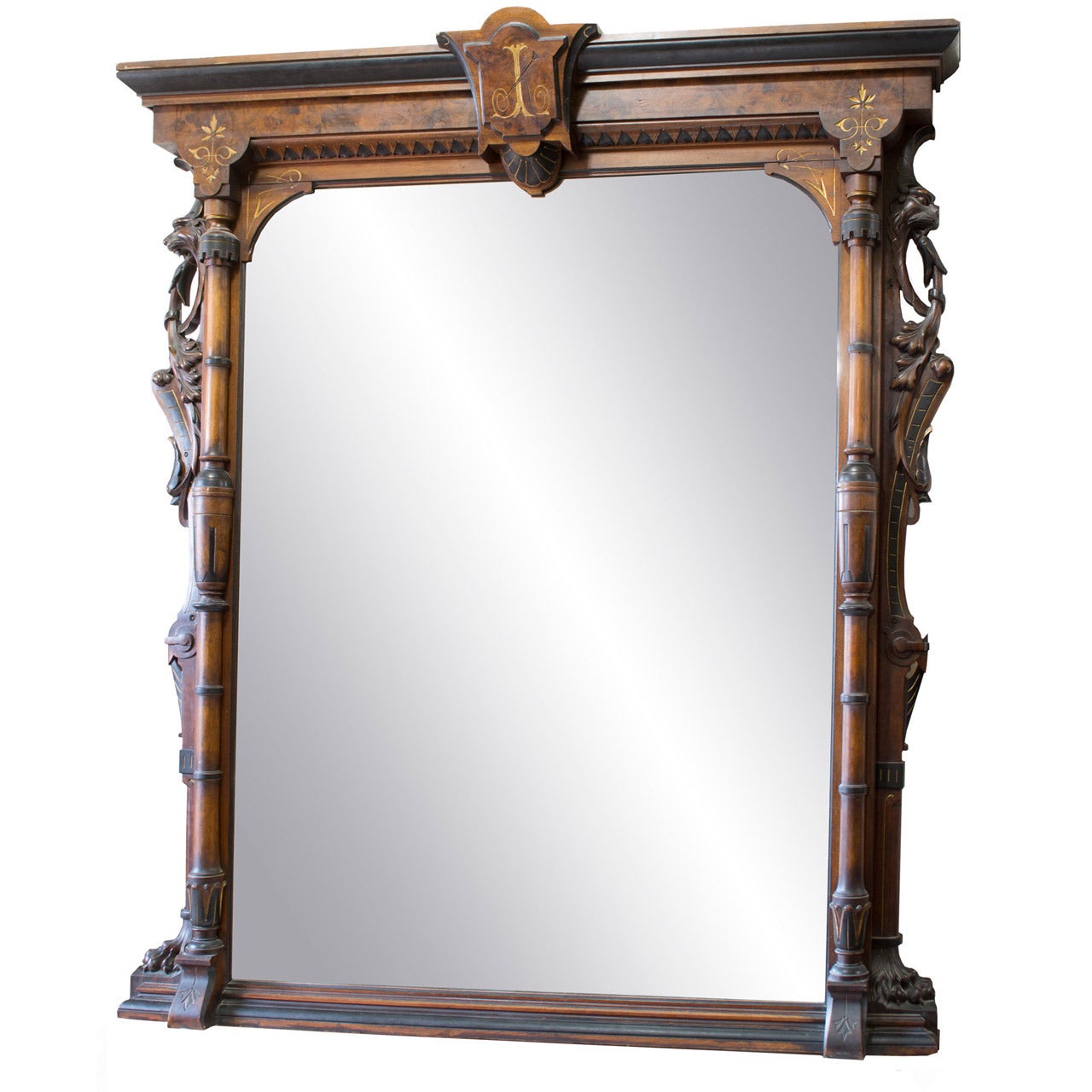 Monumental American Beaux-Arts Mirror in Figured Walnut
