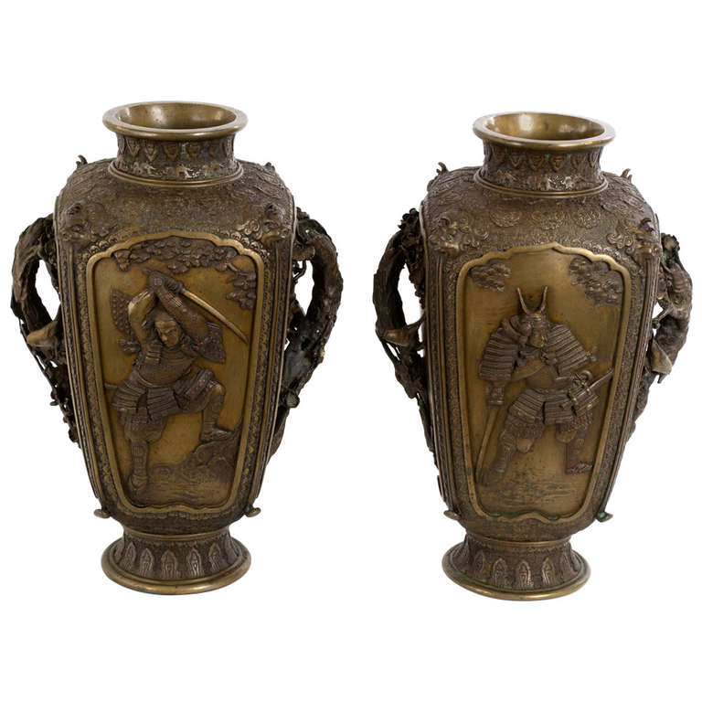 Pair of Bronze Japanese Meiji Vases at 1stDibs