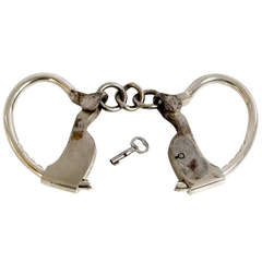 Vintage  Pair of Early American Double Lock Tower Style Handcuffs