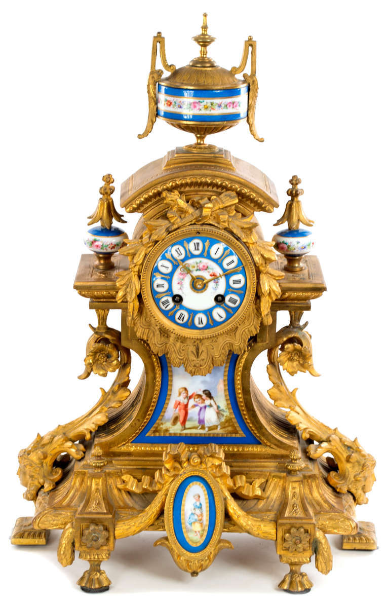 Large Louis XVI Ormolu and Porcelain Mantle Clock