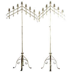 Pair of French Monumental Adjustable Wrought-Iron Candelabras 3