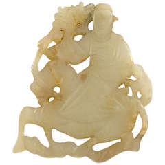 Qing Dynasty White Jade Carved Figure of a Scholar