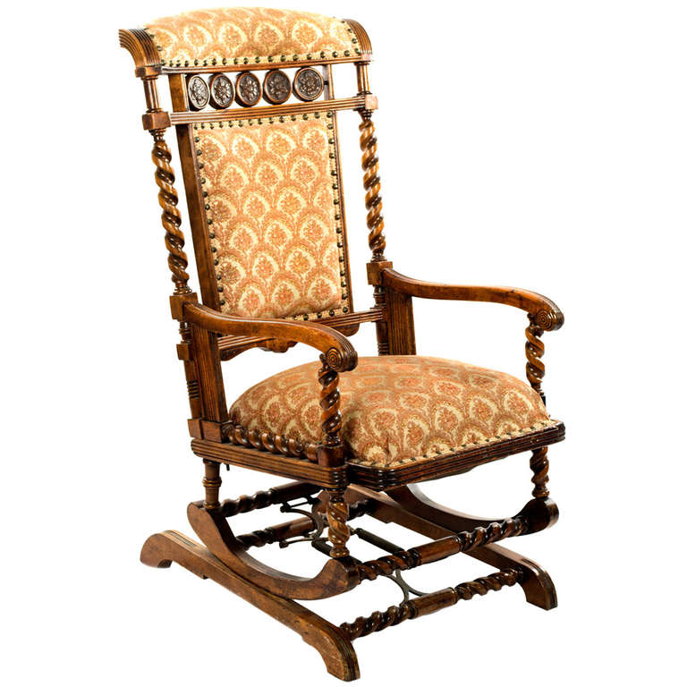 Hunzinger Carved Walnut Rocking Chair at 1stDibs