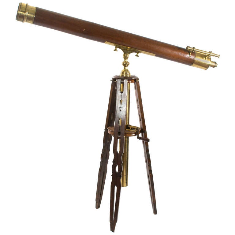 Monumental Secretan Brass and Mahogany Telescope For Sale at 1stdibs