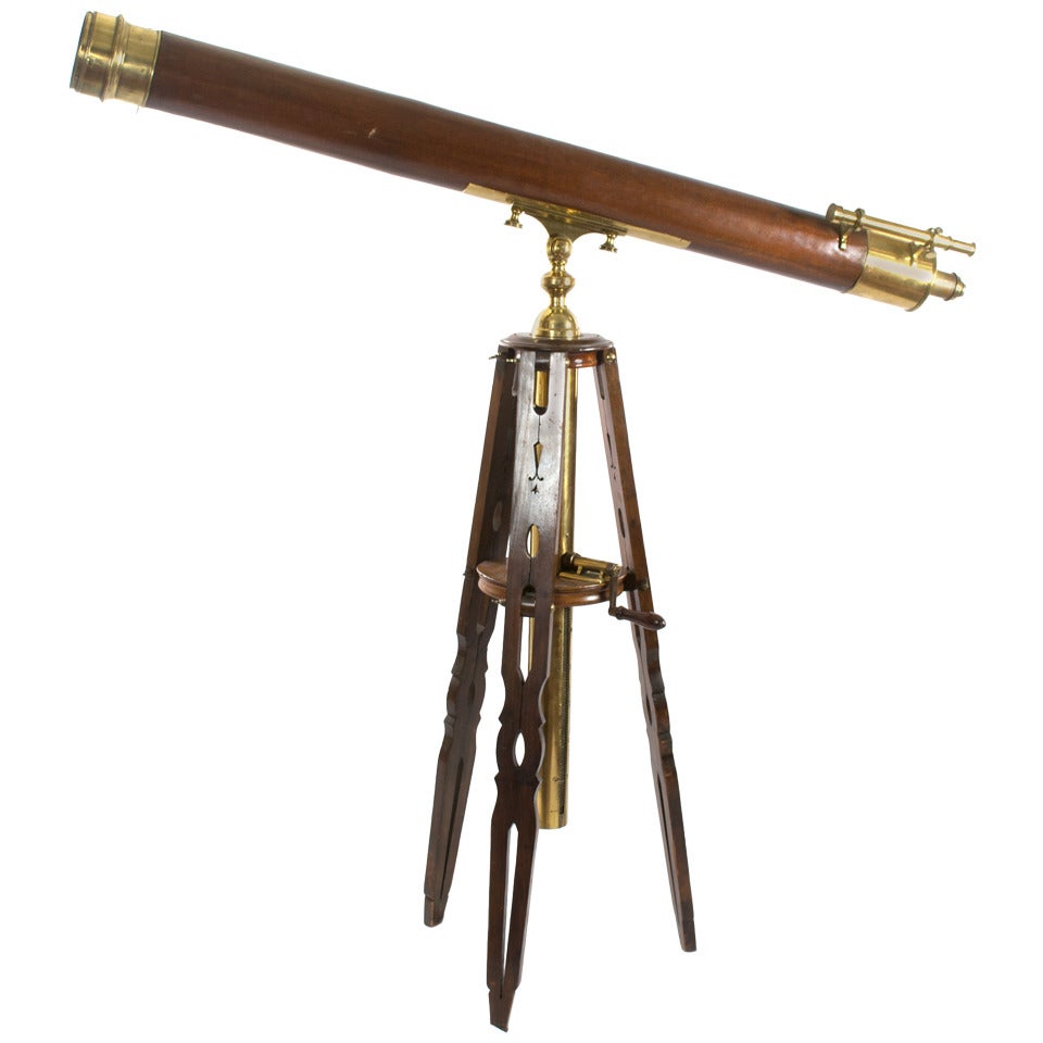 Monumental Secretan Brass and Mahogany Telescope