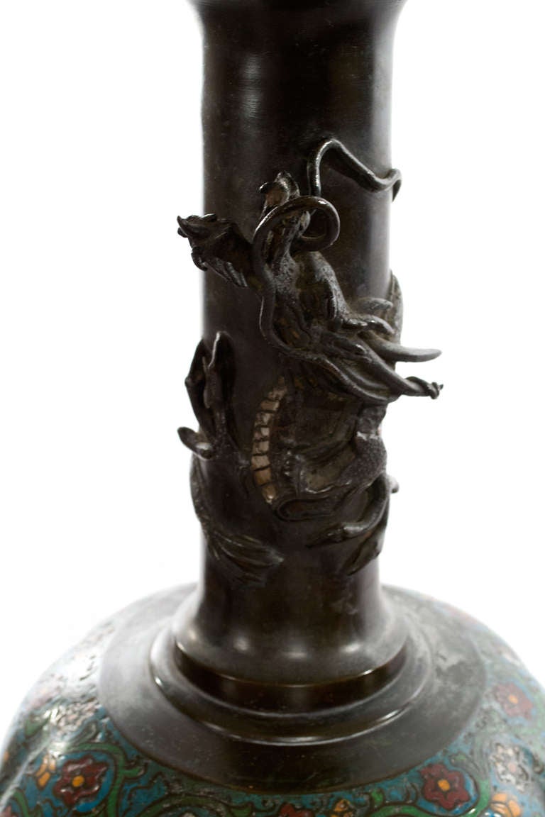 Chinese Large Qing Dynasty Champlevé Bronze Floor Lamp