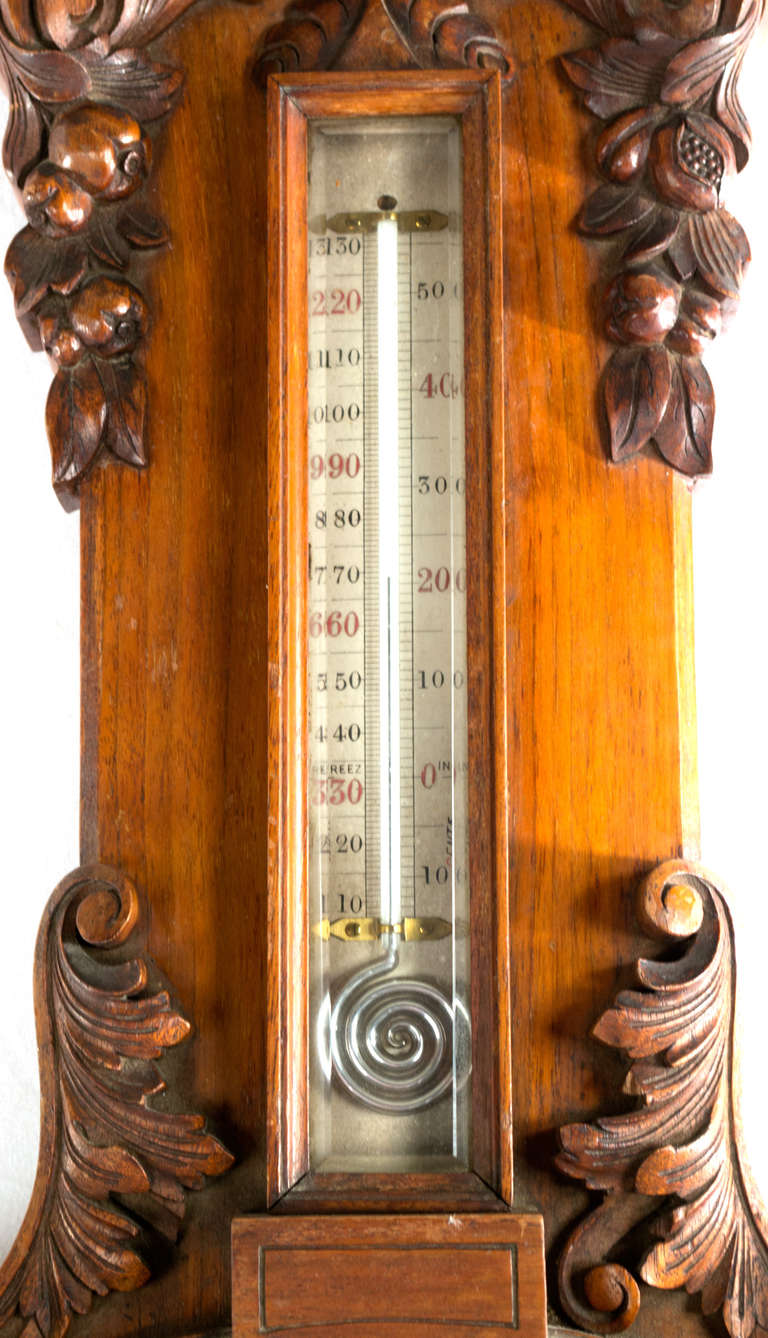 English Carved Walnut Barometer and Thermometer In Good Condition In Salt Lake City, UT