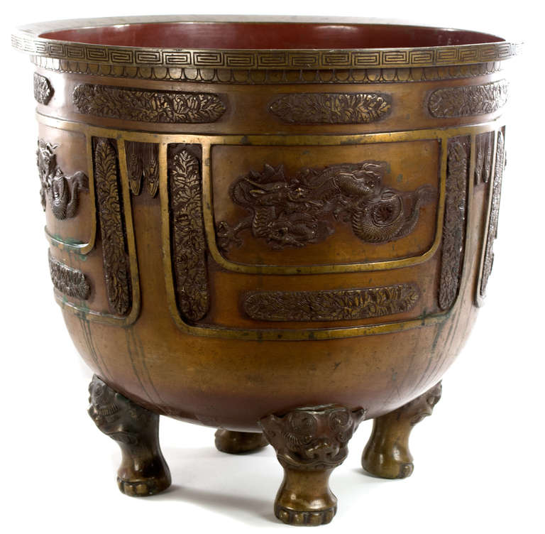 19th Century Large, Gilt Bronze Qing Dynasty Temple Censer
