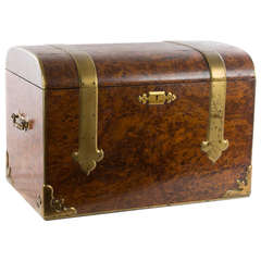 An English Burl Walnut Chest with Brass Fixtures