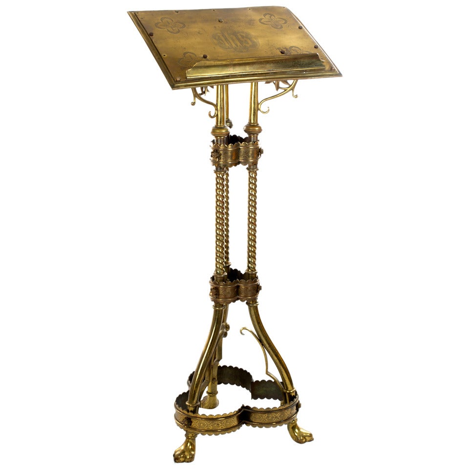 Large Brass Gothic Revival Stand Or Lectern