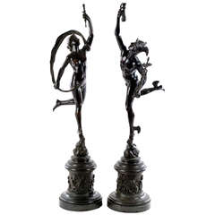 Pair of Bronze Statues of Mercury and Venus