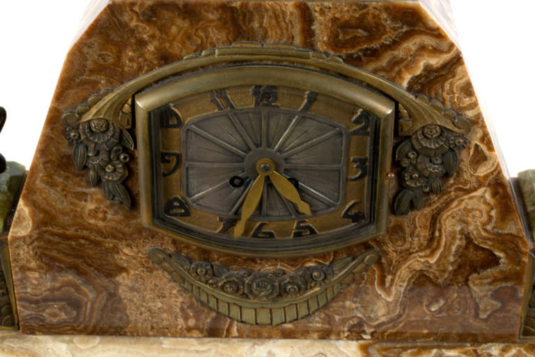 Monumental Art Deco Mantle Clock Set In Good Condition In Salt Lake City, UT