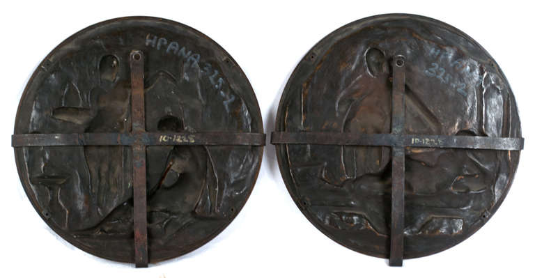 A pair of exquisite bas relief bronze plaques by the prestigious French sculptor Emile Louis Picault (1833-1915), trained at the Ecole des Beaux Arts in Paris, and later becoming one of the most awarded sculptors of the nineteenth century and