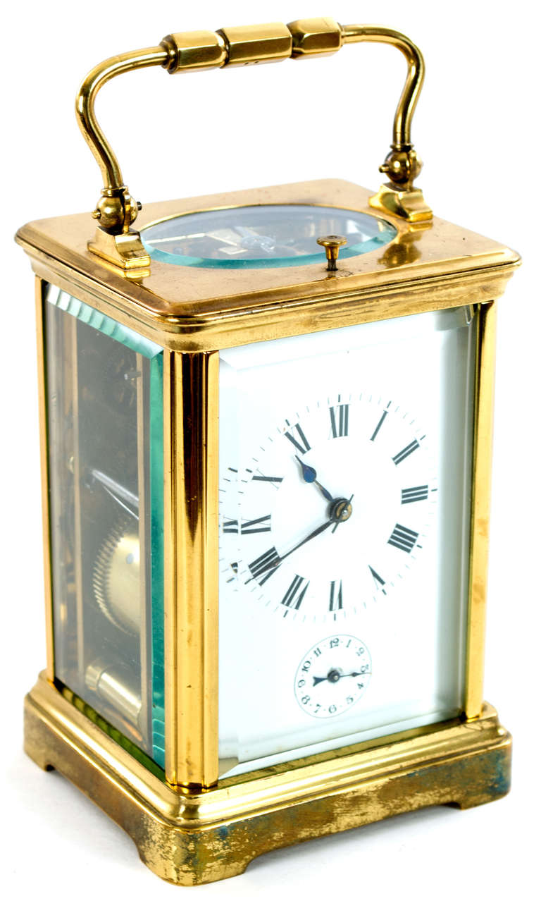 Brass Continental Carriage Clock in Original Case In Good Condition In Salt Lake City, UT