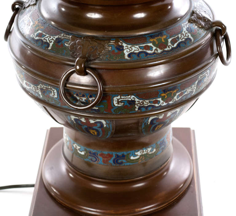 19th Century Chinese Bronze Champlevé Table Lamp In Good Condition In Salt Lake City, UT