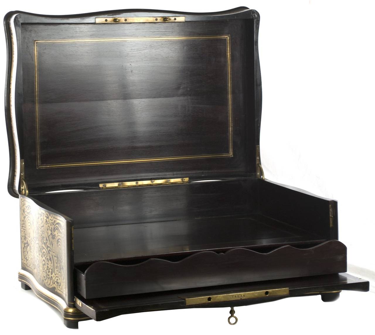 French Ebony Box by Tahan Inlaid with Brass