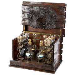 Antique Magnificently Carved French Walnut Cave de Liqueur