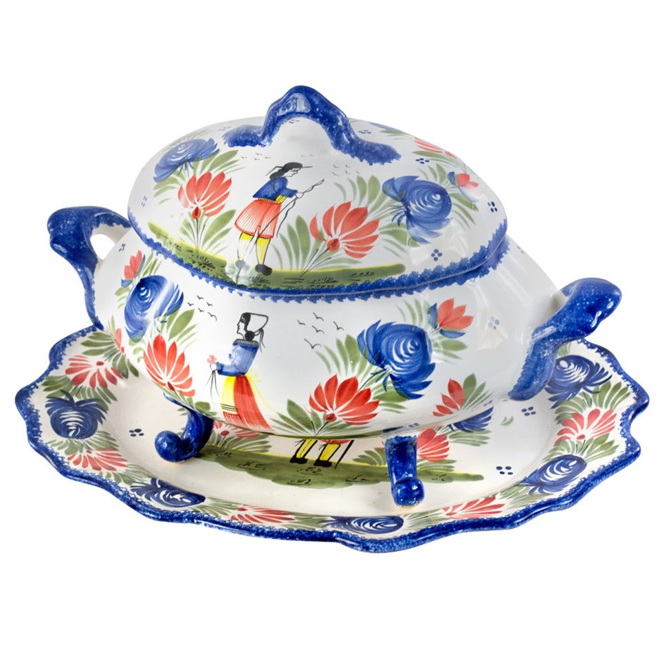 French Quimper Soup Tureen and Charger