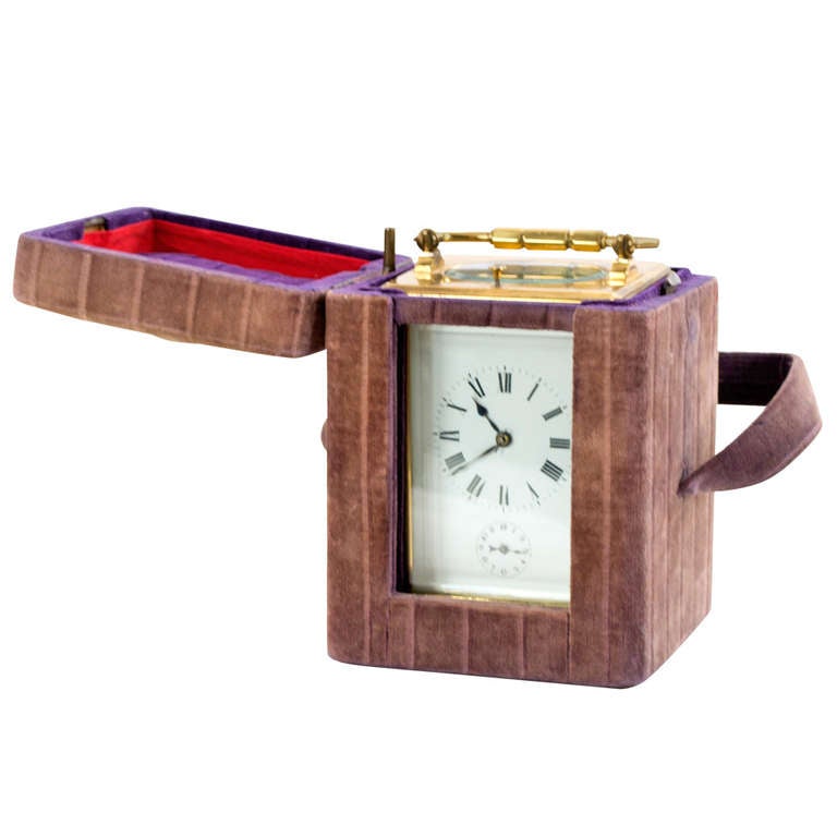 Brass Continental Carriage Clock in Original Case at 1stDibs