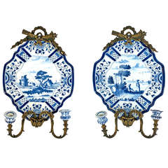 Pair of Delft, Blue and White Wall Sconces