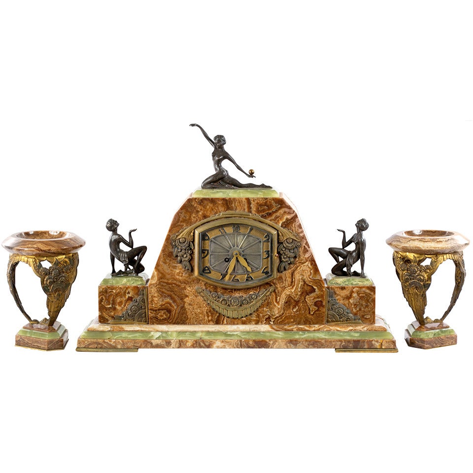 Monumental Art Deco Mantle Clock Set