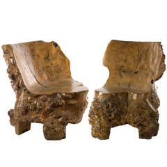 Pair of Mid-Century Burl Wood Chairs