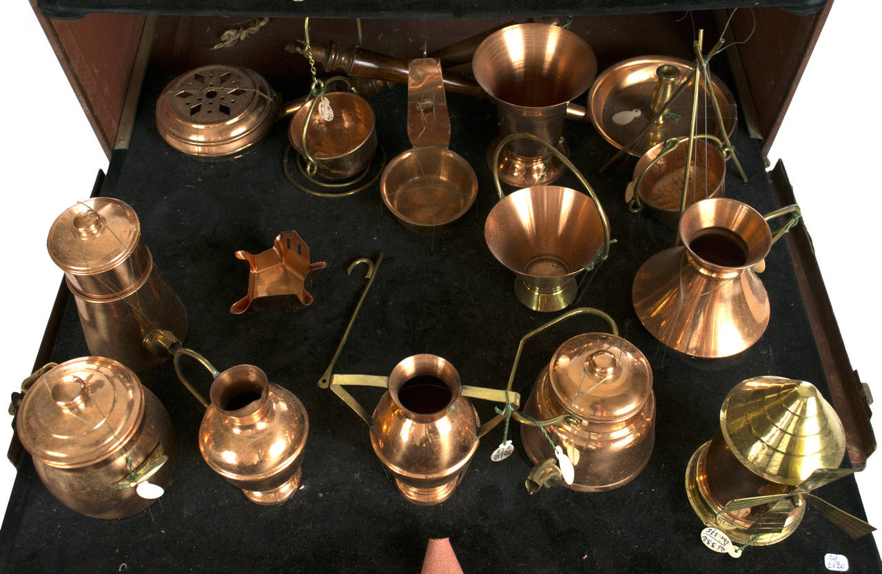 20th Century French Salesman Set of Copper Miniatures