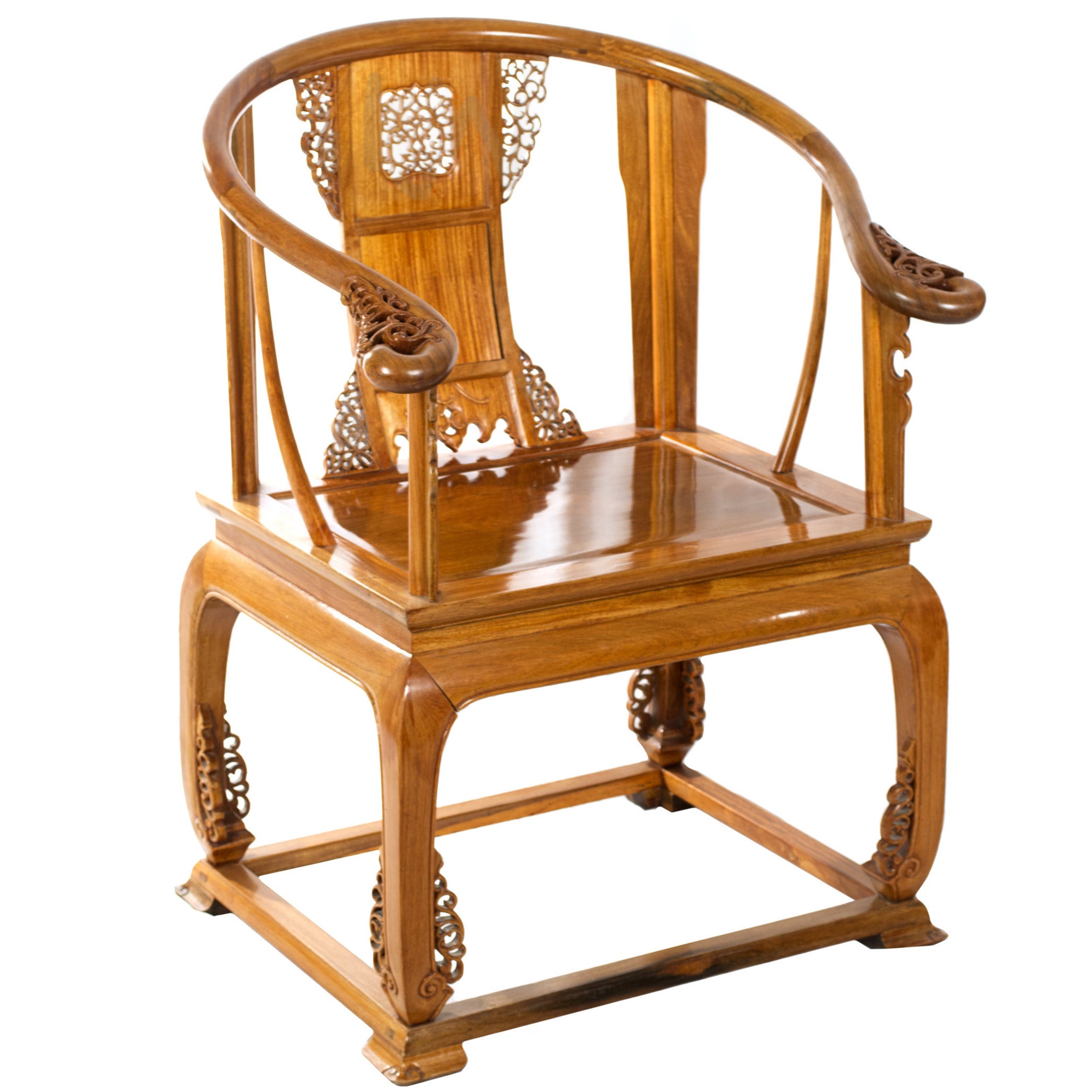 Chinese Carved Huanghuali Wood Armchair