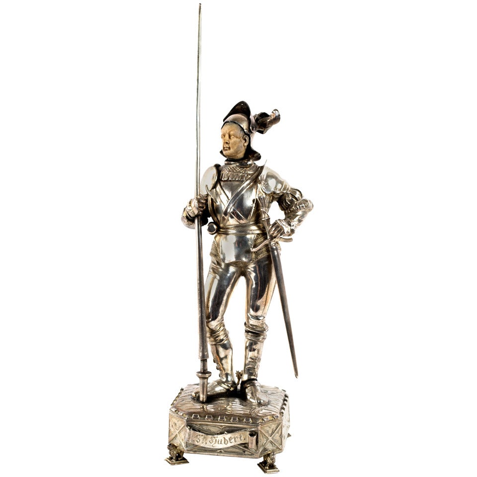 German Sterling Silver Statuette of St. Hubert