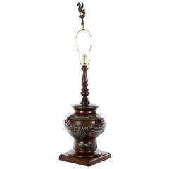19th Century Chinese Bronze Champlevé Table Lamp