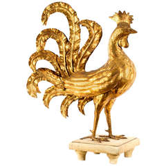 Vintage Midcentury French, Gilt Copper Rooster Weathervane
