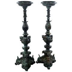 Pair of Monumental Bronze Candlesticks