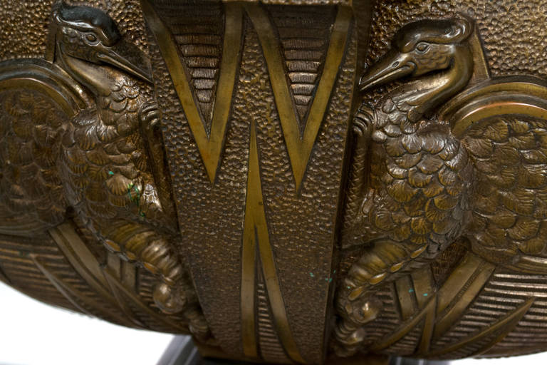 Mid-20th Century Set of Large Bronze Art Deco, Egyptian Revival Garniture Vases