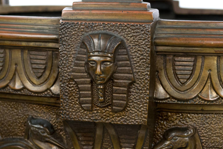 Set of Large Bronze Art Deco, Egyptian Revival Garniture Vases 1