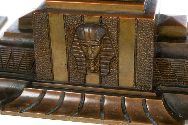 Set of Large Bronze Art Deco, Egyptian Revival Garniture Vases 3