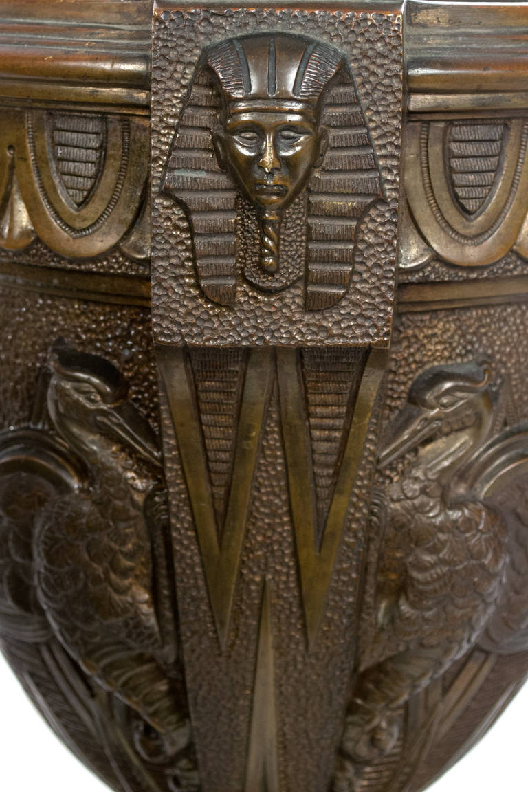 Set of Large Bronze Art Deco, Egyptian Revival Garniture Vases 2