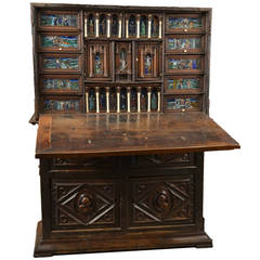 16th Century Spanish Vargueño Cabinet with Limoges Enamel Drawer Fronts 10