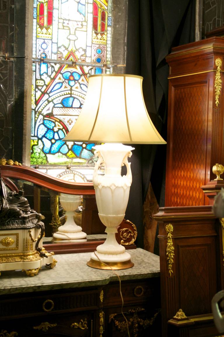 Mid-20th Century Carved Italian Alabaster Table Lamp