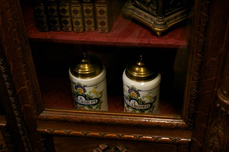 Delft Pair of Royal Dutch Apothecary Jars with Brass Covers
