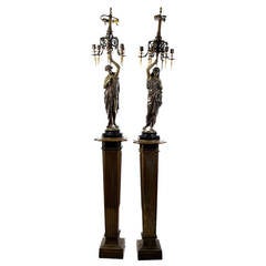 Pair of Monumental Bronze Candelabra Sculptures on Stands by Émile Picault 11