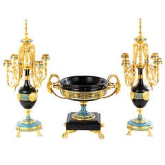 Very Fine French Cloisonné, Marble, and Ormolu Garniture 2
