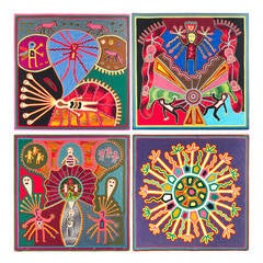 Vintage Group of Mexican Huichol Yarn Paintings