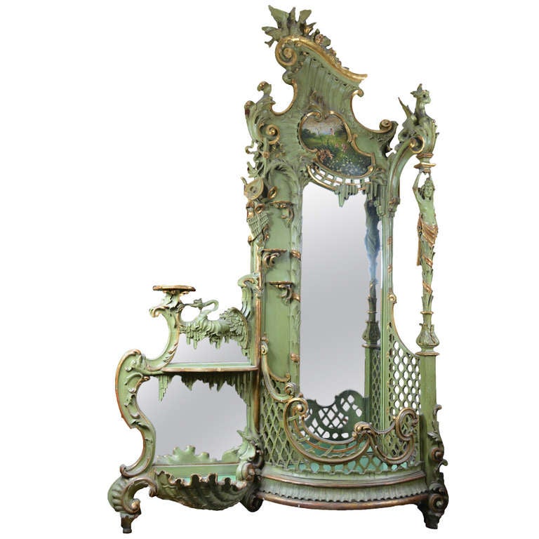 Large Gilt Rococostyle Venetian Hall Tree with Mirror Stand For Sale at 1stdibs