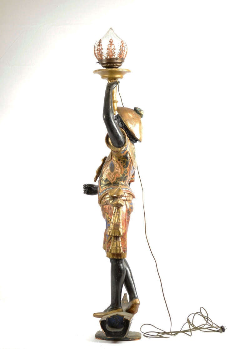 Large 19th Century Gilt and Polychromed Blackamoor Floor Lamp For Sale at 1stdibs