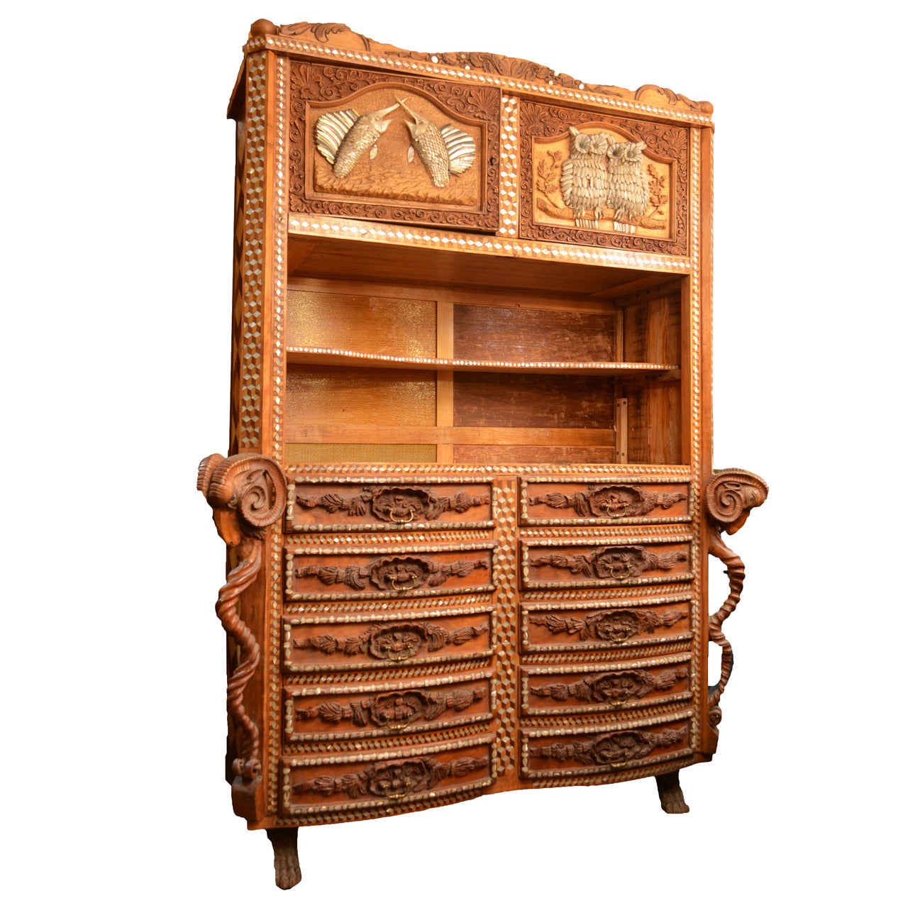 Aegean Carved Curiosity Cabinet and Shelf