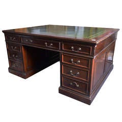 Antique Georgian Green Leather-Topped Mahogany Partners Desk